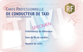 Exemple de carte professionnel Taxi obtenu après la réussite de l'examen pratique Taxi